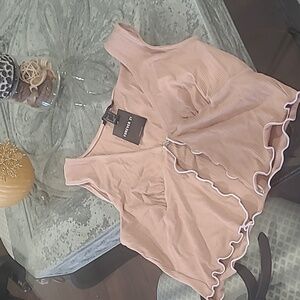 Forever 21 WALLNUT AND WHITE KNIT SUMMER TOP Large new